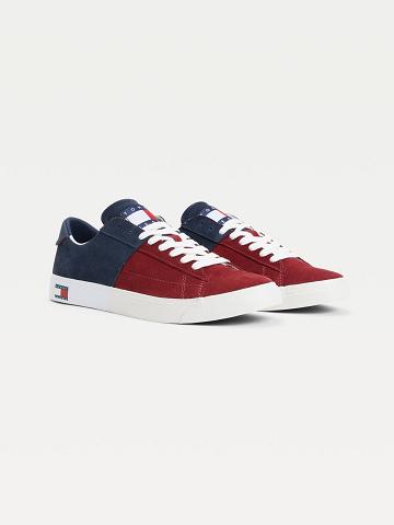 Férfi Tommy Hilfiger Colorblock suede Alkalmi Cipő Piros Kék | HU 1440PJJ